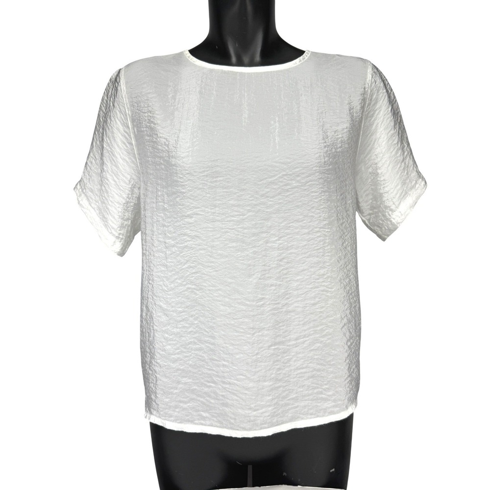 OAK + FORT Textured Crinkle Tie Back Short Sleeve Womens White Blouse Top Size S